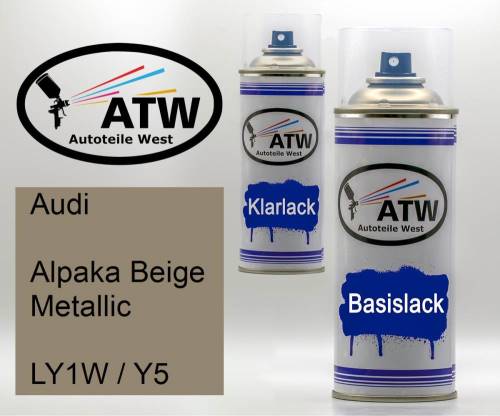 Audi, Alpaka Beige Metallic, LY1W / Y5: 400ml Sprühdose + 400ml Klarlack - Set, von ATW Autoteile West.